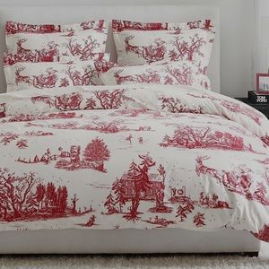 NWT Pottery Barn Santa Toile Duvet Cover